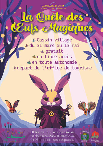 Affiche du jeu parcours de Gassin de Pâques 2024 - - La Quête des Œufs Magiques avec l'héroïne Lumibelle